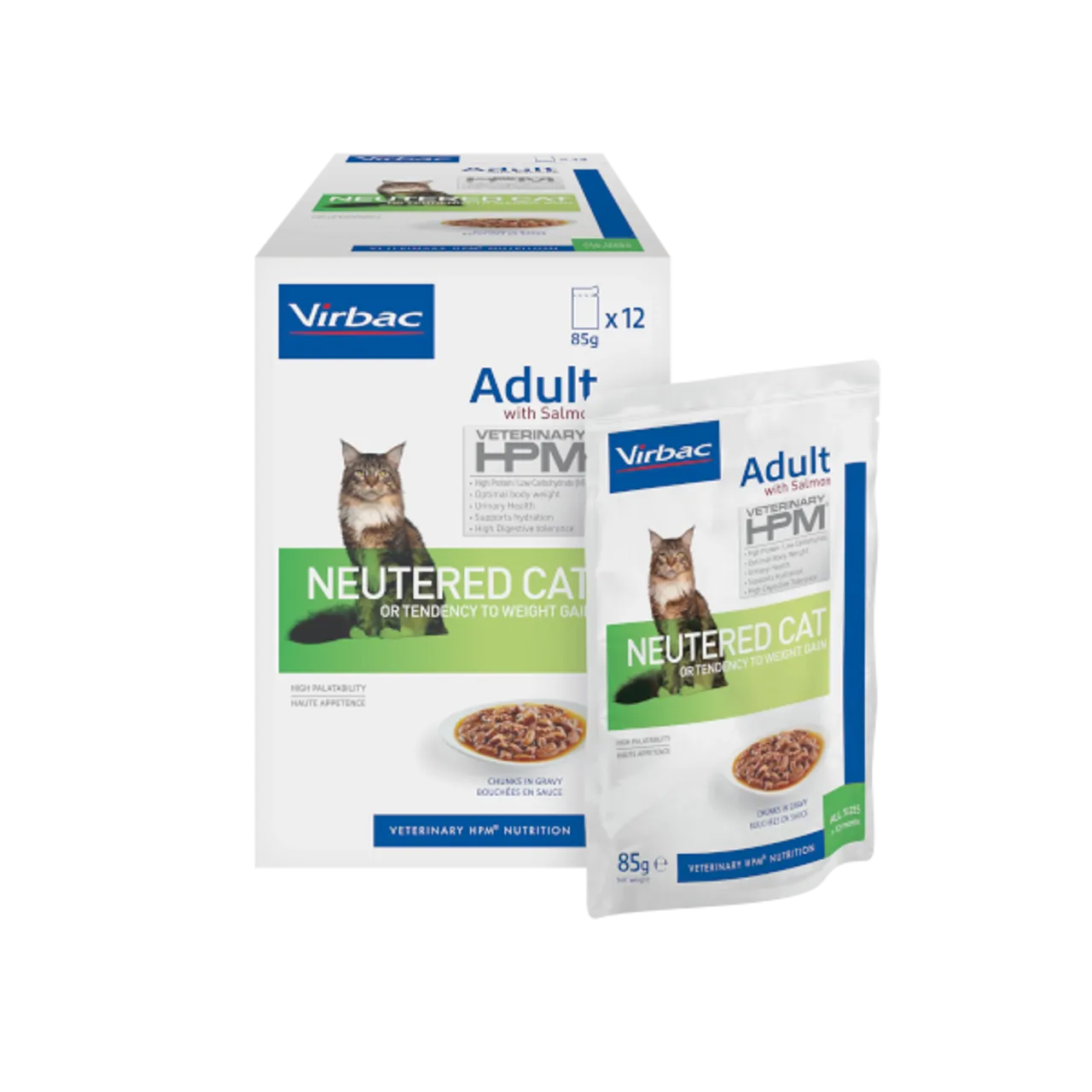 Virbac Yaş Kedi Maması Adult Neutered Entire Cat Somonlu Pouch Chunks 85 Gr 12 Adet
