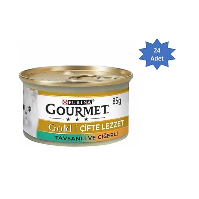 Gourmet Gold Çifte Lezzet Ciğerli ve Tavşanlı 85 gr 24'lü Yetişkin Konserve Kedi Maması
