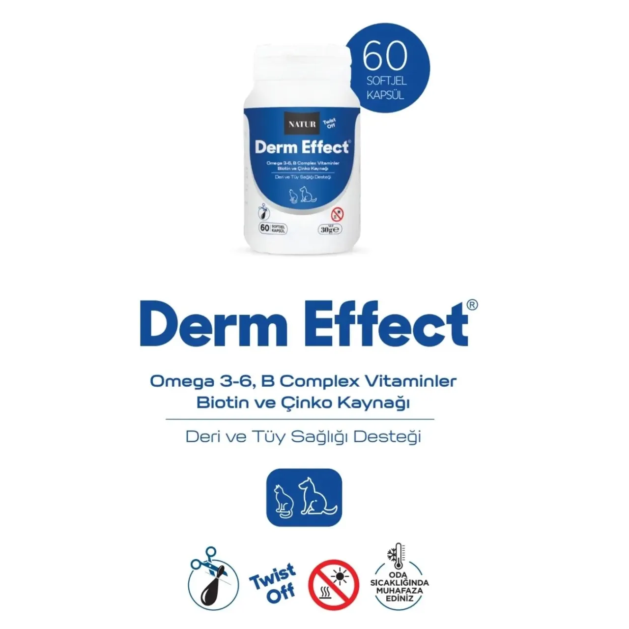 Natur Derm Effect Deri Ve Tüy Sağlığı Desteği Kedi ve Köpekler İçin 60 Kapsül