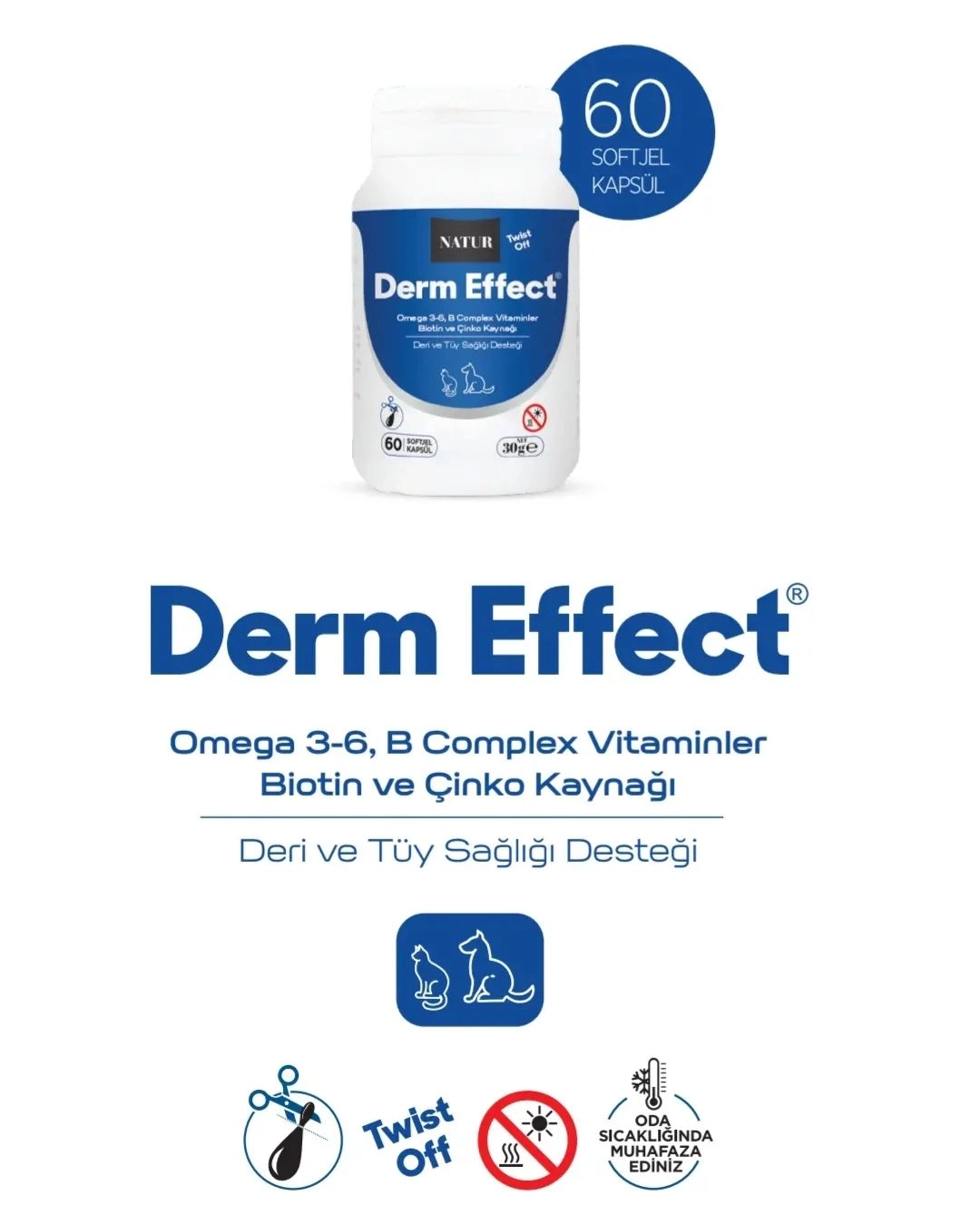 Natur Derm Effect Deri Ve Tüy Sağlığı Desteği Kedi ve Köpekler İçin 60 Kapsül