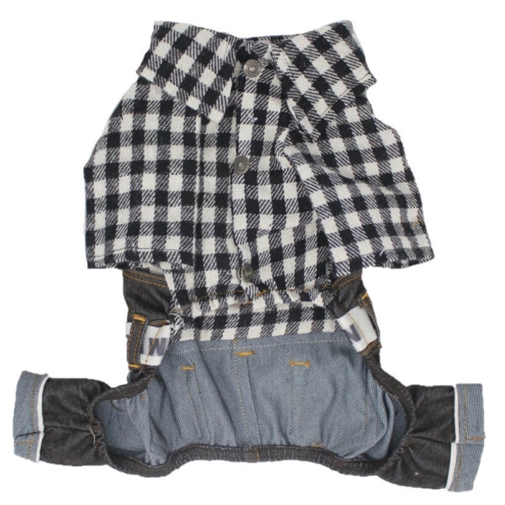 Pawstar Küçük Irk Köpek için Gömlekli Jean Tulum Siyah Beyaz