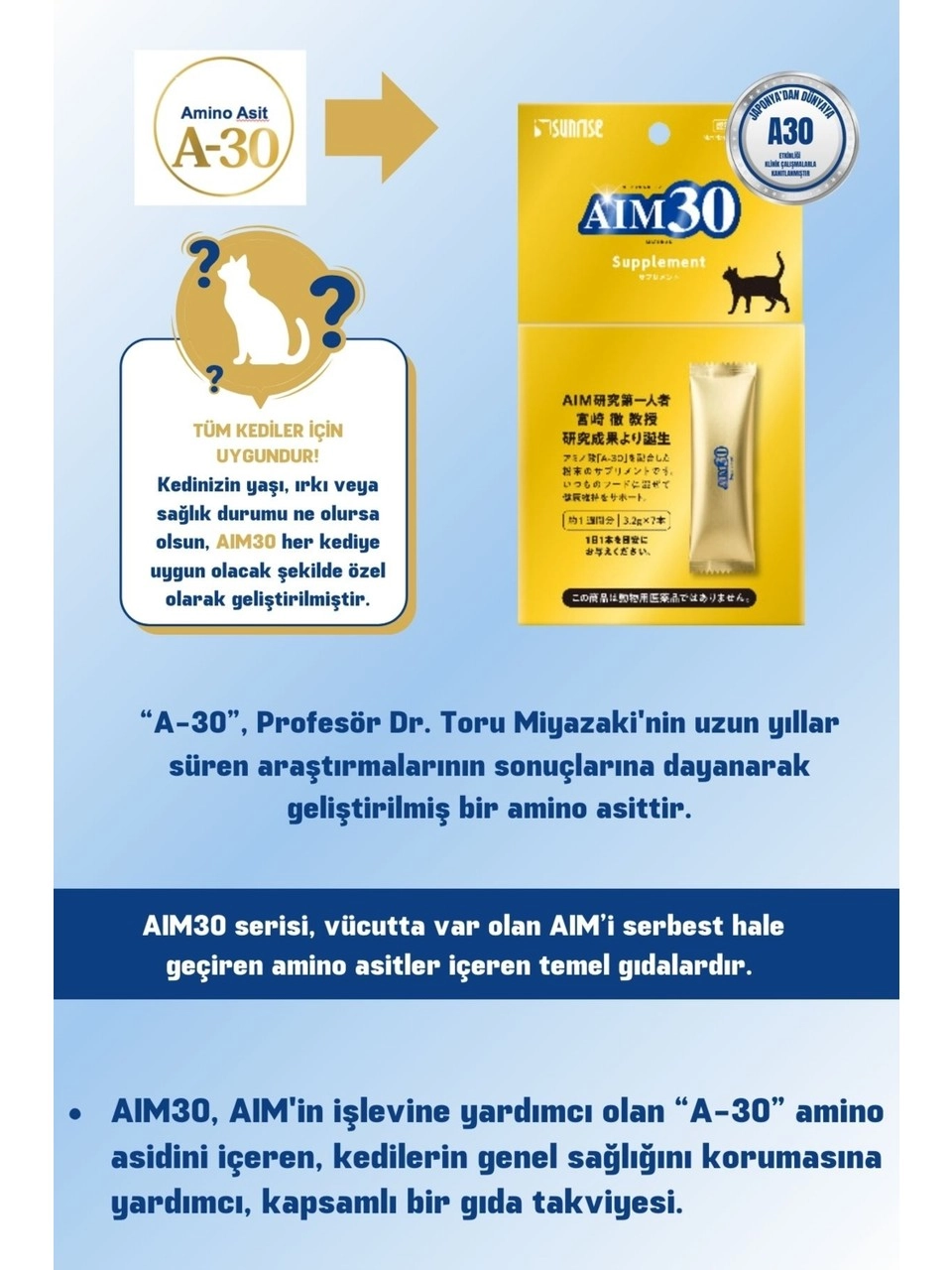 Sunrise Aim30 Kediler için Böbrek Takviyesi 3,2 grx7 şaşe