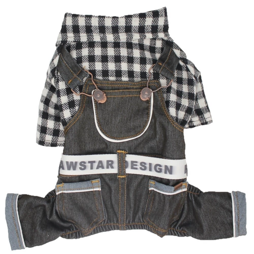 Pawstar Küçük Irk Köpek için Gömlekli Jean Tulum Siyah Beyaz