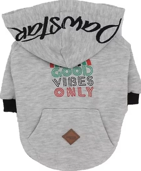 Pawstar Küçük Irk Köpekler için Gri Kapüşonlu Sweatshirt Köpek Kıyafeti